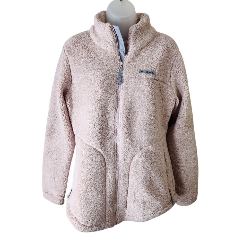 Columbia Women's Small Pink Sherpa Fleece Full Zip Jacket Cozy Soft Outdoor